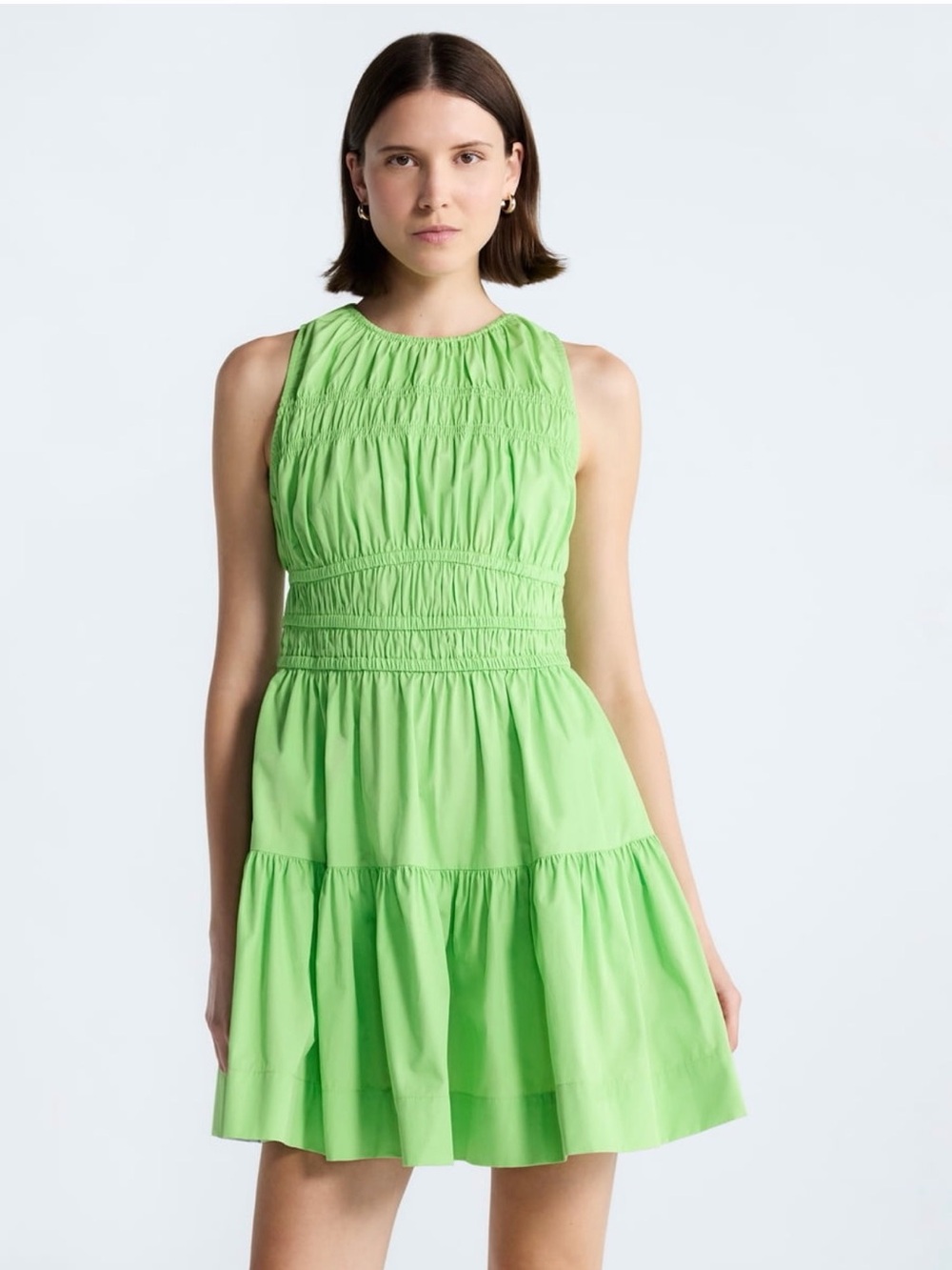 Smocked Waist Tiered Mini Dress in Lime Green